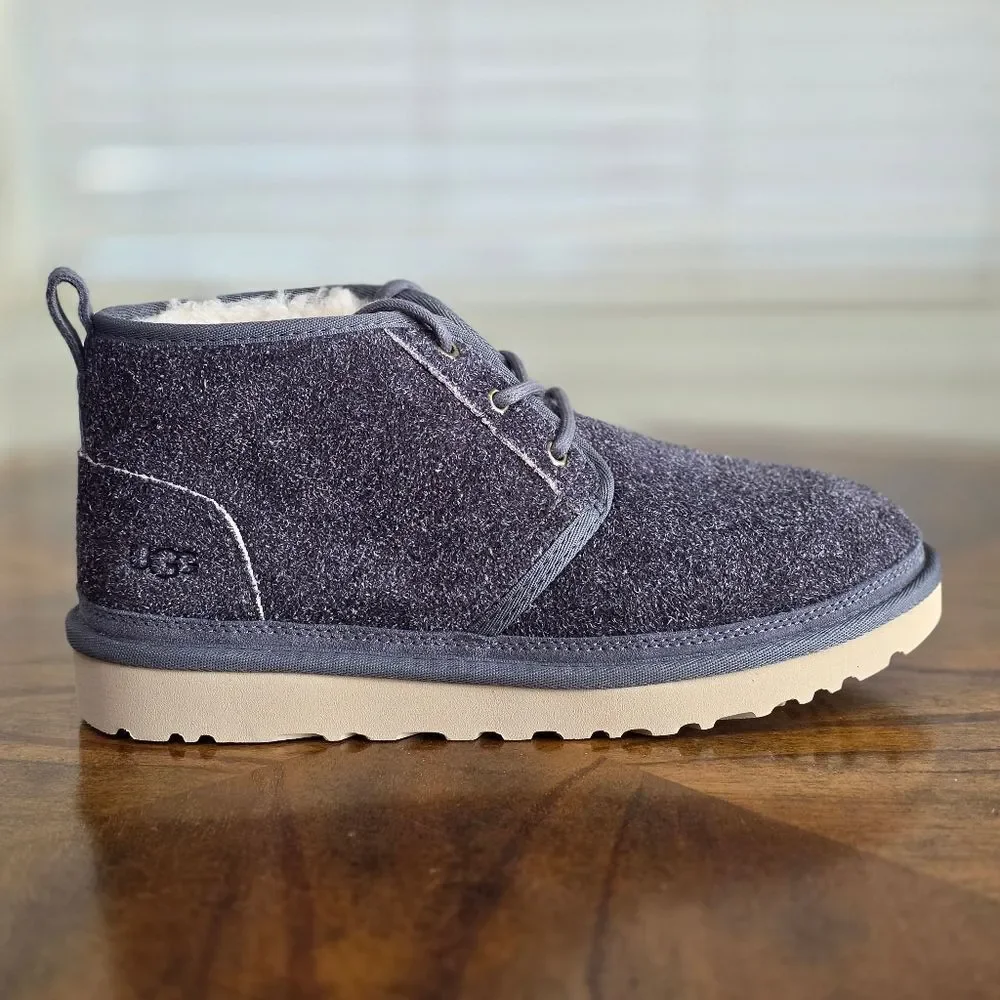 UGG Neumel Shaggy Suede Chukka Boots Dark Grey Men's Size 9 Real Fur New 1158219